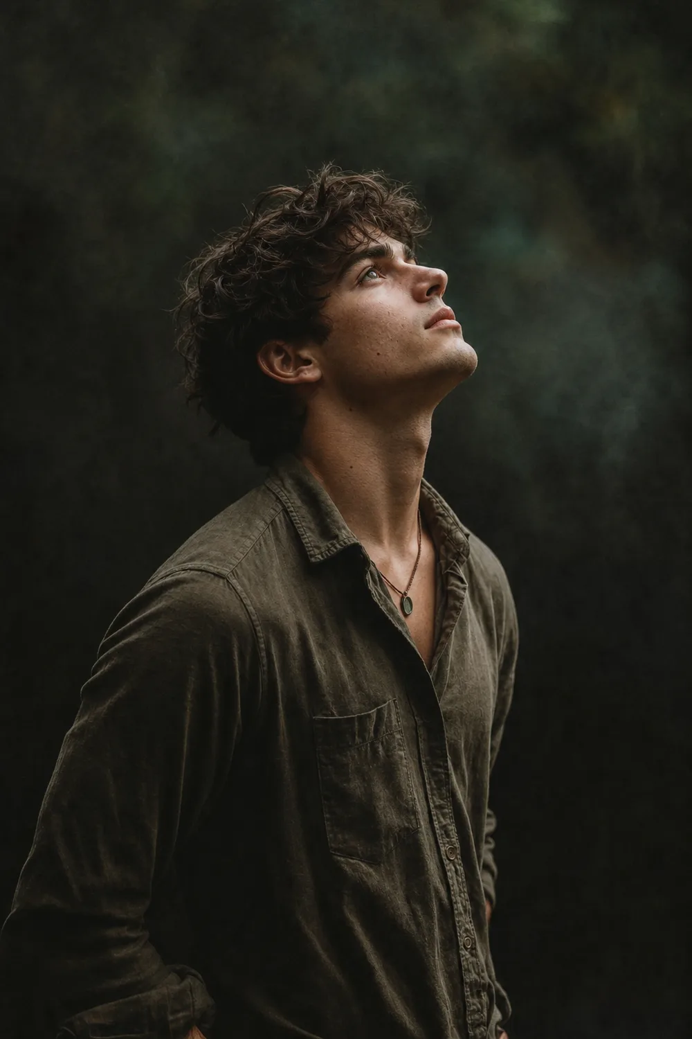 AI-generated moody outdoor portrait dating profile photo